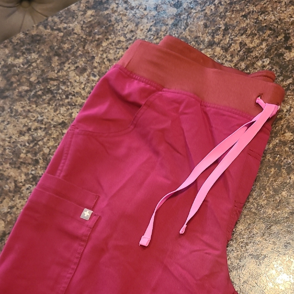 Figs Kids Burgundy Joggers with Pink Drawstring